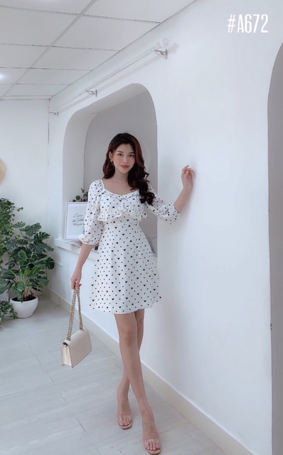 Đầm suông tay lỡ thiết kế MITRIE chấm ni bèo ngực | BigBuy360 - bigbuy360.vn