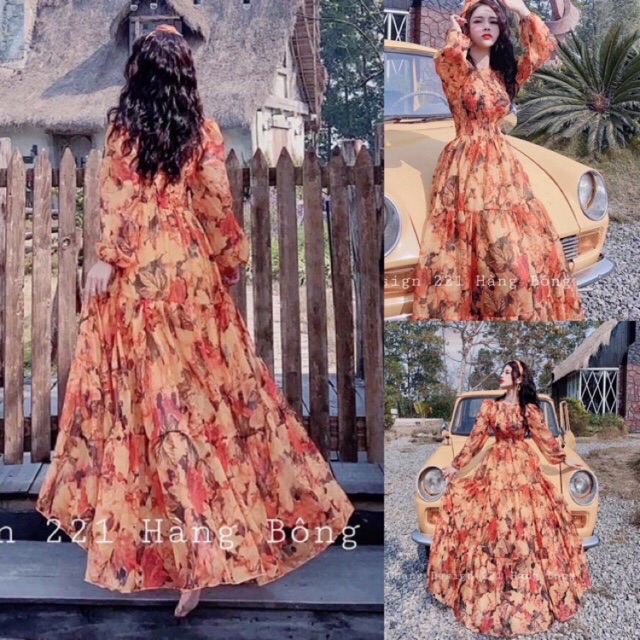 ĐẦM MAXI HOẠ TIẾT THUN EO