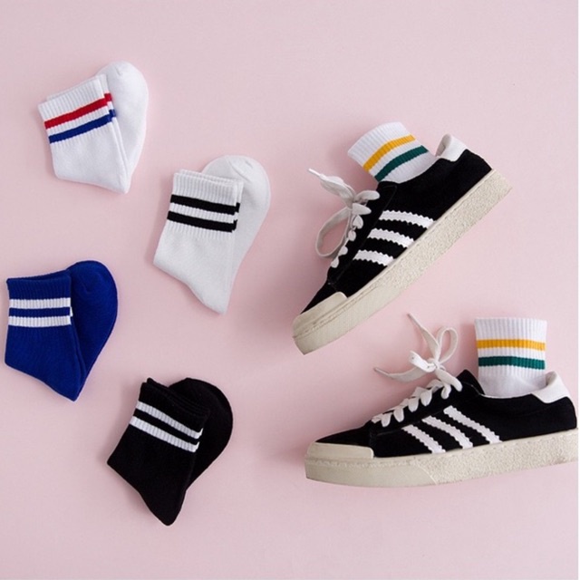 Vớ cổ cao nam nữ tất hai sọc hàn quốc cotton thời trang đẹp kháng khuẩn khử mùi thấm hút mồ hôi tốt MONEY VC017