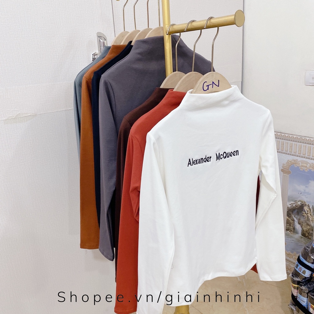 Áo kiểu thêu chữ dài tay dáng ôm, Áo giữ nhiệt lót lông cổ leo AN7591 - NhiNhi Shop