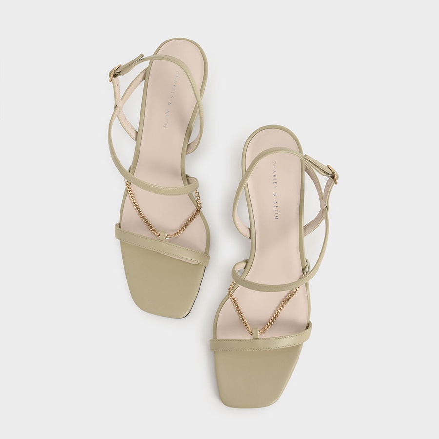Giày sandal nữ cao gót 7 phân xích vàng Charles & Keith | Auth - Sing - Ảnh thật