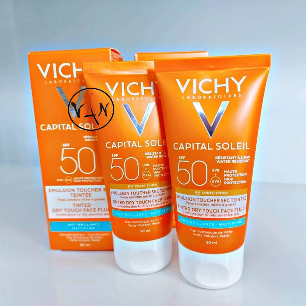 [ Vichy] Kem chống nắng che khuyết điểm vichy capital soleil BB teint spf50+ 50ml dành cho da dầu nhờn mụn - Mẫu mới