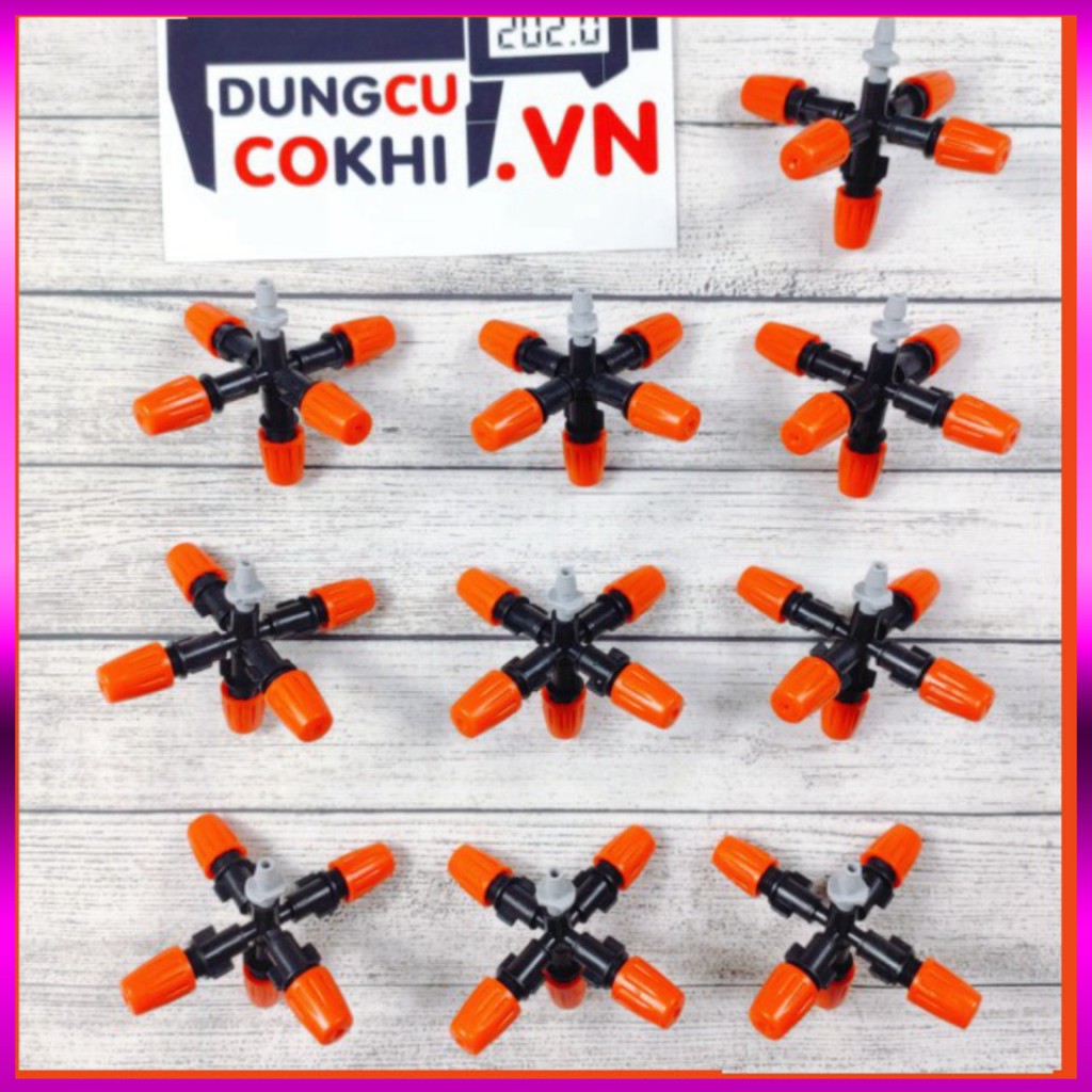 10 Béc phun sương 5 tia nhựa, kèm khởi thủy gắn ống 6-8 ly, dùng tưới cây, tưới lan
