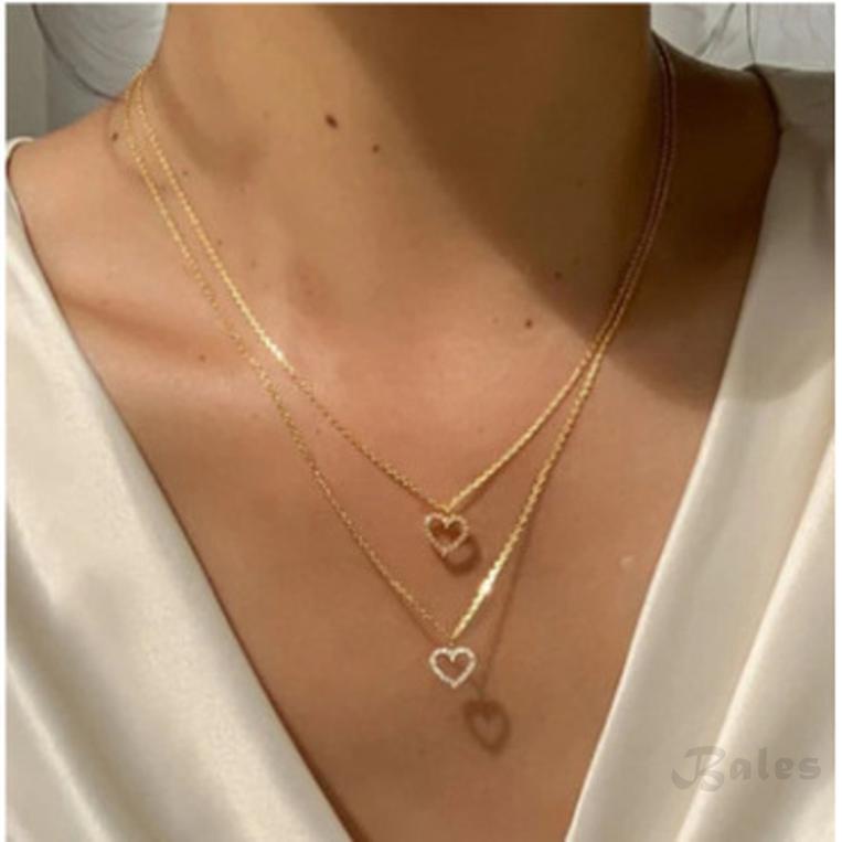 Châu Âu và Mỹ phong cách mới đơn giản tính khí vòng nữ cổ dát vàng rhinestone vòng cổ đôi tình yêu 892