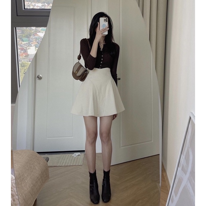 (ảnh +video thật)Chân váy xoè nhung tăm cạp cao, Chân váy chữ a ngắn kèm lót quần Linzstore | BigBuy360 - bigbuy360.vn