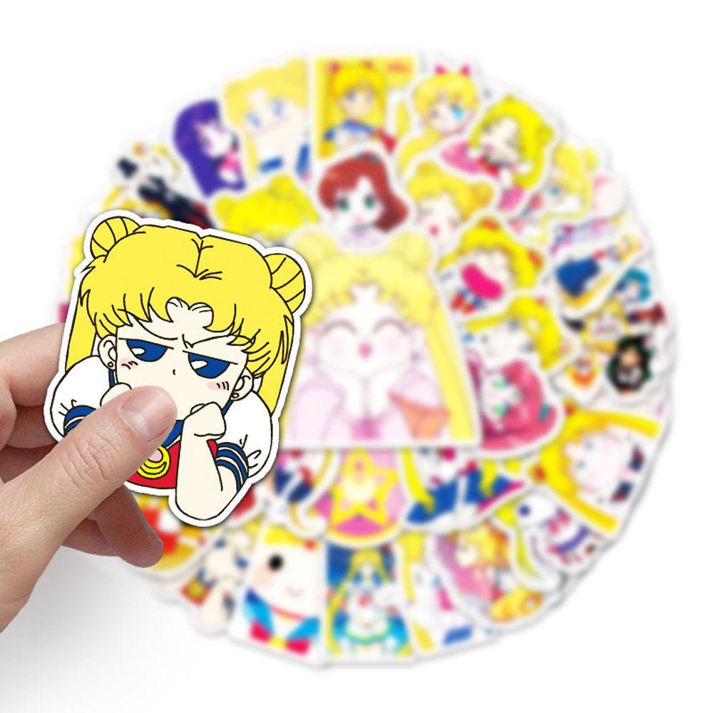 AUGUSTINA Sailor Moon Miếng Dán Trang Trí Hình Thủy Thủ Mặt Trăng Phong Cách Hoạt Hình Graffiti