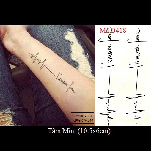 Xăm dán Tattoo nhịp tim B418