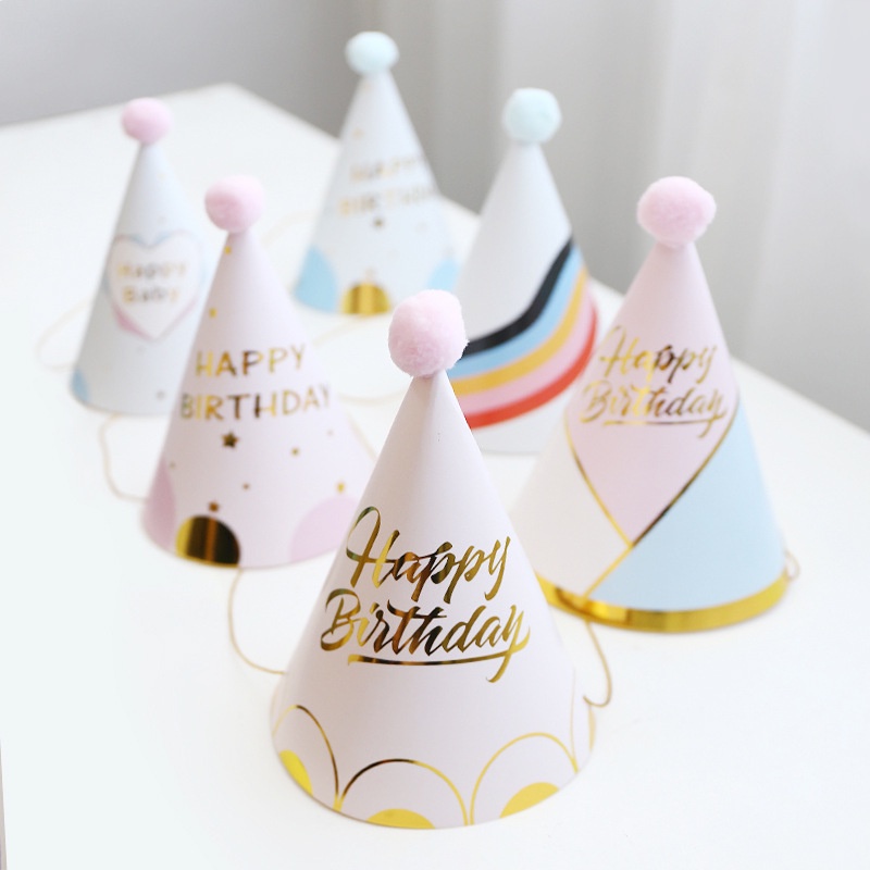 Mũ sinh nhật bằng giấy ép kim cao cấp trang trí sinh nhật cho bé trai bé gái người lớn - Kem Shop K214