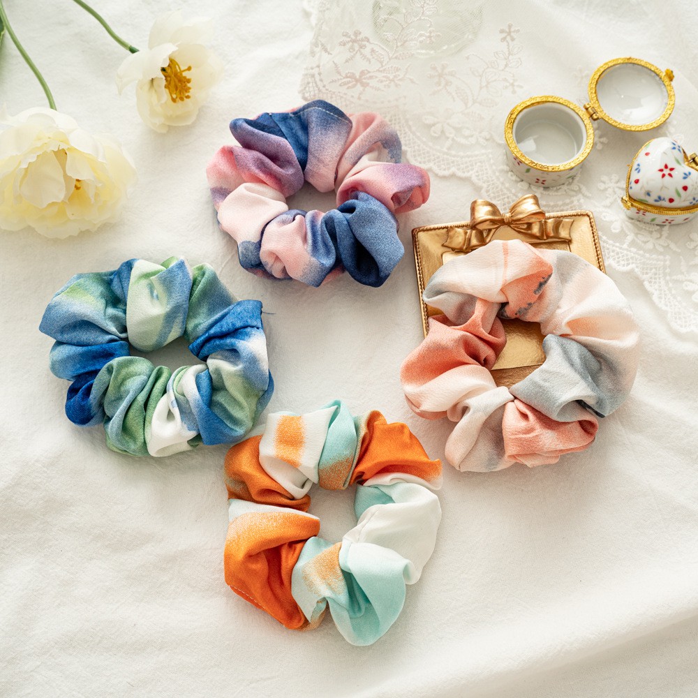 [NowShip2h] Dây Cột Tóc Scrunchies Màu Loang Phong Cách Hàn Quốc Chất Liệu Vải Satin - Mã DT016