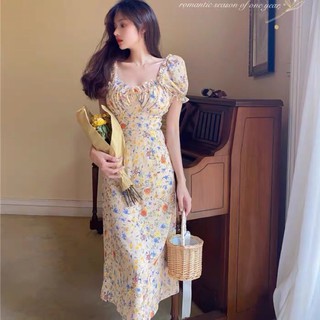 Váy hoa cổ nhún tay bồng vintage
