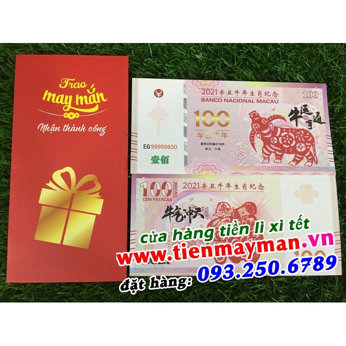 Combo 10 Tờ Tiền Lưu Niệm 100 Dollar Macao Hình Con trâu - Quà Tặng Lì Xì Tết Tân Sửu 2021 - kèm 10 bao lì xì