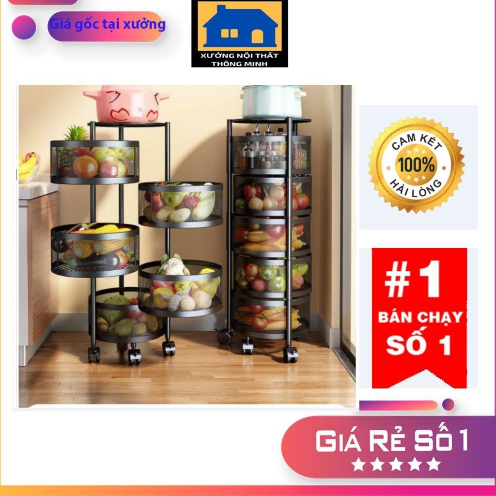 Kệ Xoay Đa Năng, Kệ Tròn Xoay Đựng Đồ Thông Minh 5 Tầng Tiện Dụng, Có Bánh Xe Di Chuyển