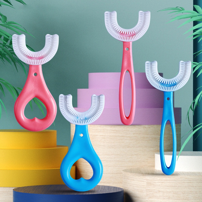 Bàn Chải Đánh Răng Silicone Hình Chữ U Xoay 360 Độ Cho Bé Từ 2-12 Tuổi