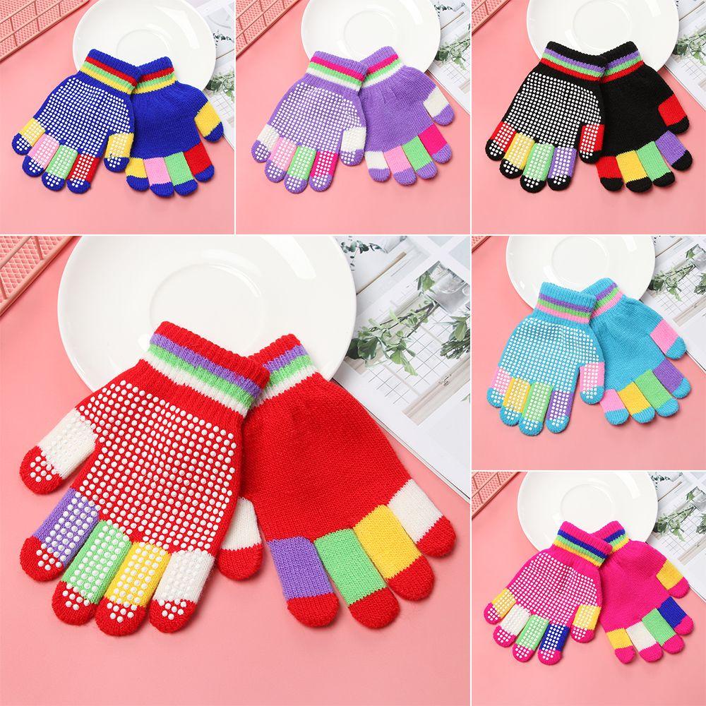 MIHAN1 Hot Non-slip Gloves Magic Anti-slip Rubber Knitted Boy Girl Ski Winter Stretch Warm Kids Children/Multicolor