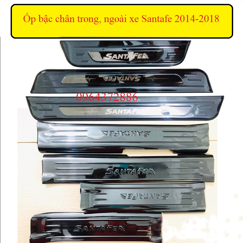 Ốp bậc cửa, nẹp bước chân trong, ngoài xe Hyundai Santafe 2014-2018 - Titan cao cấp
