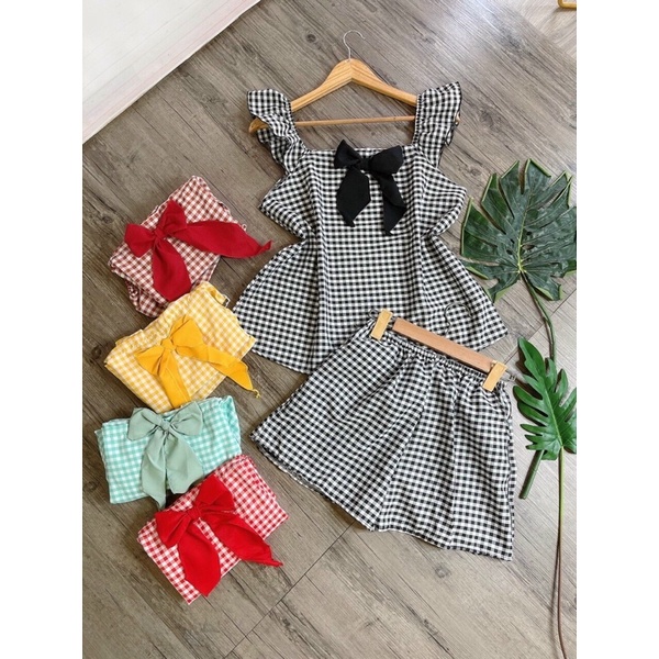 ❤Deal 29k❤️  Bộ hai dây cánh tiên kẻ caro nơ ngực, kèm ảnh thật