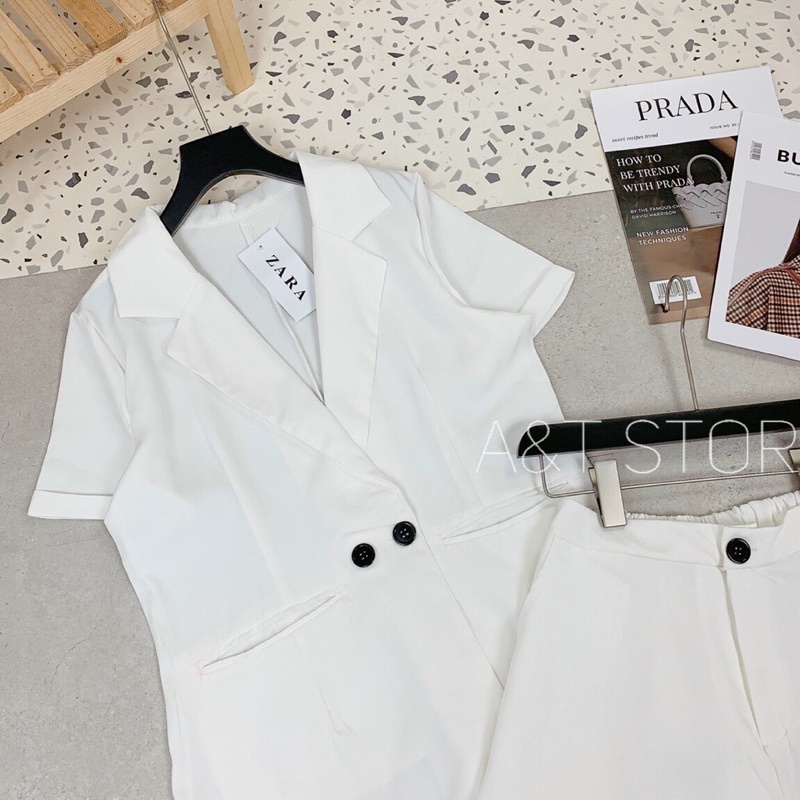 Set áo ngắn tay cổ vest và short Basic, Công Sở