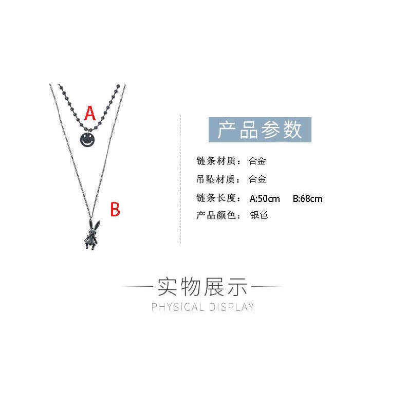 Dây chuyền 2242 nhiều lớp mặt thỏ / mặt cười phong cách hip hop cá tính