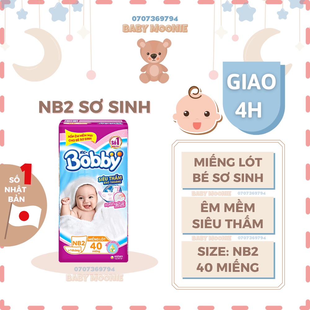 Miếng Lót Sơ Sinh Bobby Fresh Size Newborn 2 NB2 ( 40 Miếng) Siêu Êm Mềm và Thấm Hút 🌙 Baby Moonie 🌙