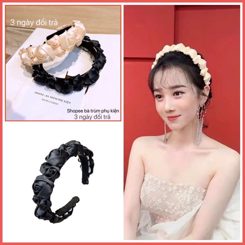 BỜM HOA HỒNG CAO CẤP sẵn 2 màu đen trắng kèm video