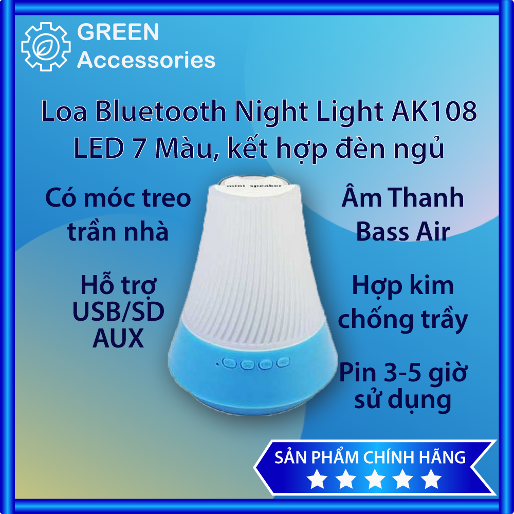 Loa Nghe Nhạc Bluetooth AK108 Đèn Led 7 Màu Có Móc Treo Trần Nhà