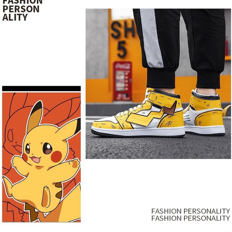 Pokemon Boys Shoes Kids Sneakers Big Kids Shoes High Top Sneakers Pikachu Sneakers Cloth Shoes Schoolgirls Korean Trends Teens All-match Jogging Shoes Fashion Casual Shoes