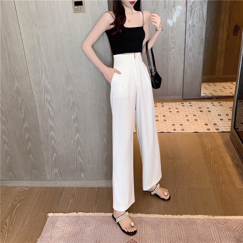 Quần vải ống suông chất tuyết mây dáng rộng bó éo, quần tây ống xuông nữ phong các Hàn Quốc | BigBuy360 - bigbuy360.vn