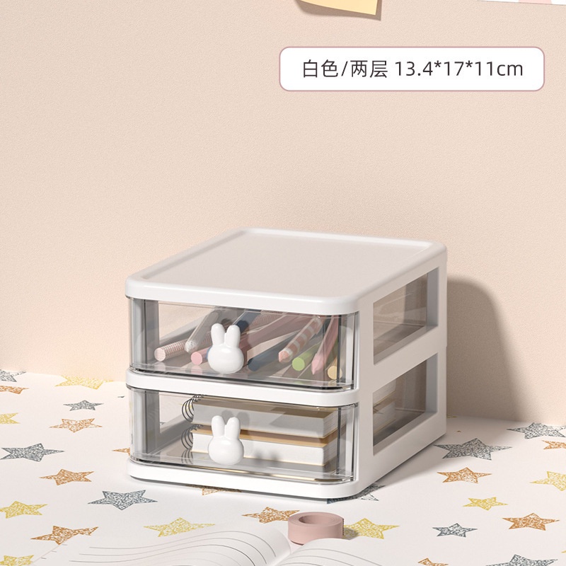 MVP2821 Hộp đựng để phụ kiện để bàn mini có ngăn kéo tai thỏ, kệ tủ để bàn mini kèm sticker dễ thương