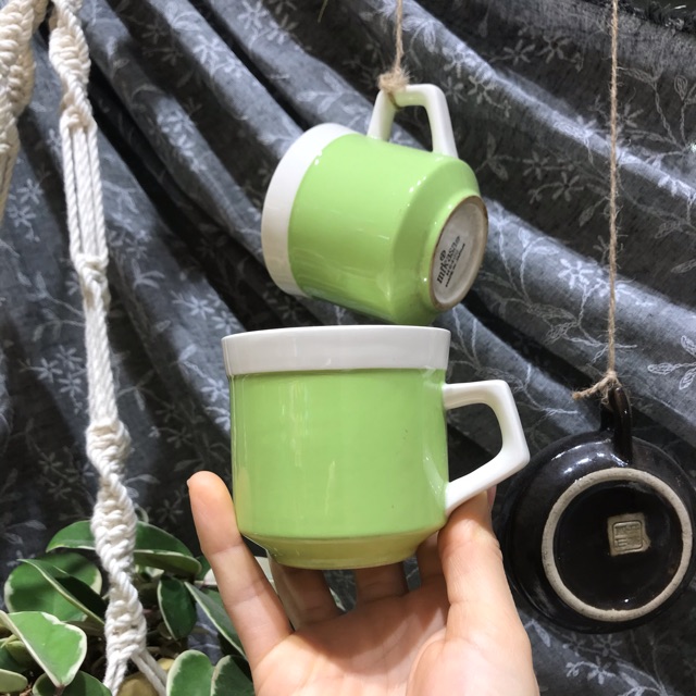Cặp cốc uống trà màu xanh lá hãng Mikasa Nhật Bản