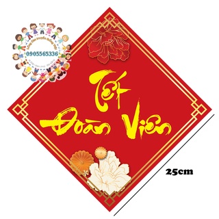 Tem giấy đỏ chữ Tết Đoàn Viên hình vuông thoi 25cm dùng dán mẹt, dán tường, dán cửa trang trí Tết 2022