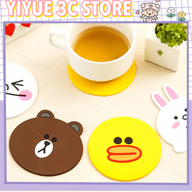 Miếng Lót Ly Silicon Hình Tròn Họa Tiết Hoạt Hình