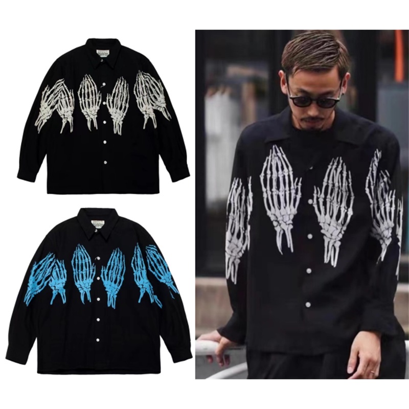 Bán Chạy Nhất Áo Sơ Mi Unisex Tay Dài In Hình Móng Vuốt Ma Xương WACKO MARIA Cỡ Lớn Cho Nam Và Nữ