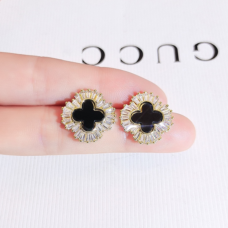[Jiudolan] Bông Tai Bạc Hình Cỏ Bốn Lá Sang Trọng Phong Cách Hàn Quốc Dành Cho Nữ