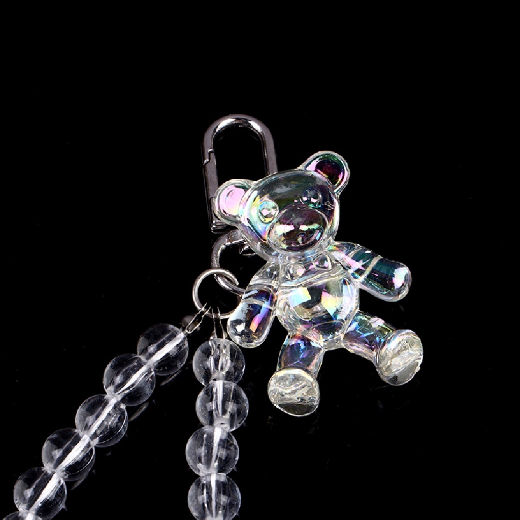 Móc Khóa Hình Gấu Trong Suốt Phối Hạt Pha Lê Lấp Lánh