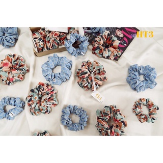 Cột tóc vải lụa hoạ tiết ht3 - scrunchies sang, xịn - dây buộc tóc size m/l - hct0062