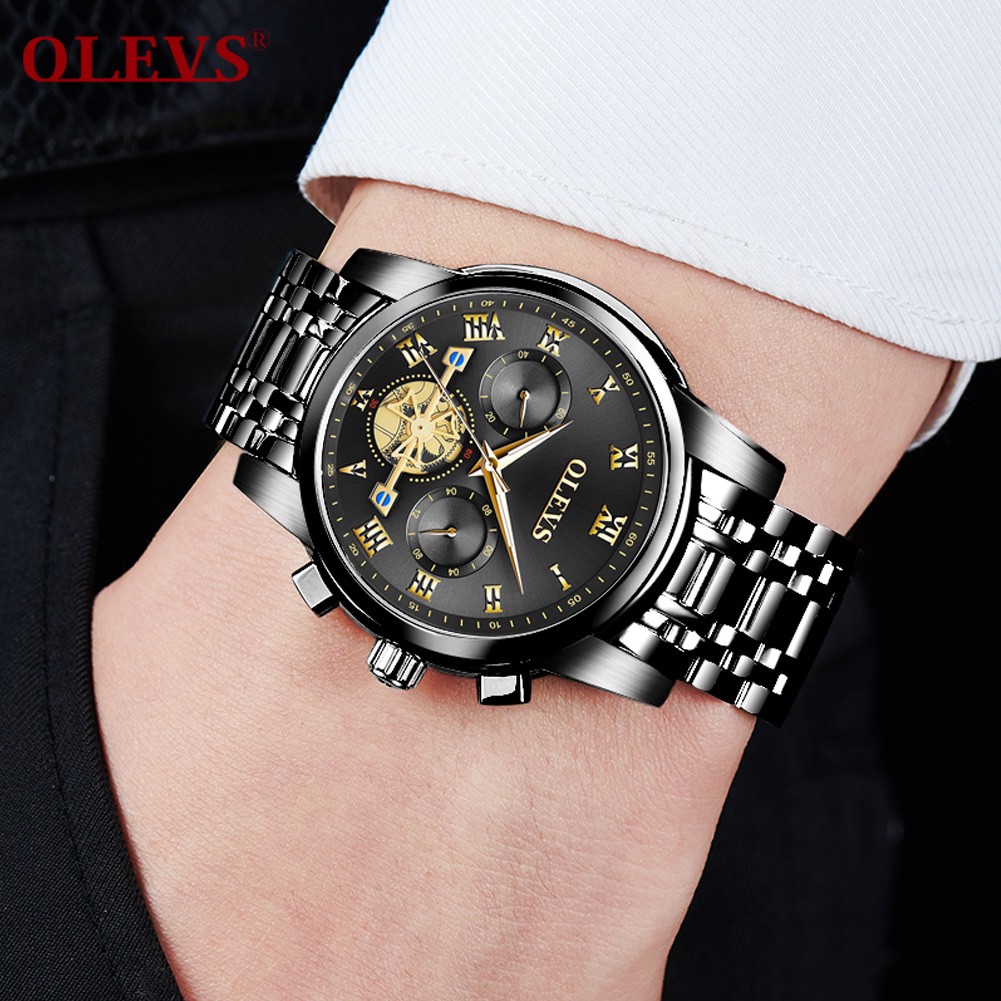 ❍Đồng hồ OLEVS Sang trọng Chronograph nam dành cho doanh nhân dạ quang chống nước chính hãng thạch anh bằng thép khô