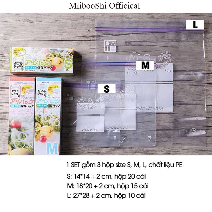 Túi zip đựng thực phẩm Combo 3 hộp túi zip nhựa có khóa kéo đựng thực phẩm MiiBooShi PVN17402