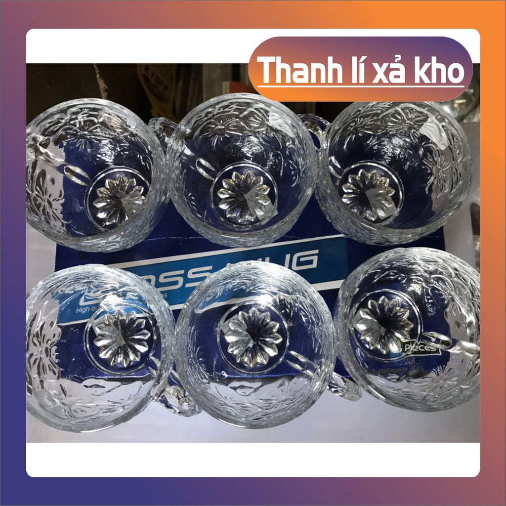 Bộ 6 ly thủy tinh có quai cầm hàng cao cấp