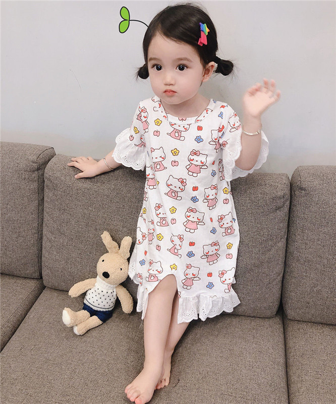 đồ ngủ In Hình Dễ Thương Cho Bé Gái/Girl Princess housewear / baby cute cotton lace pajamas