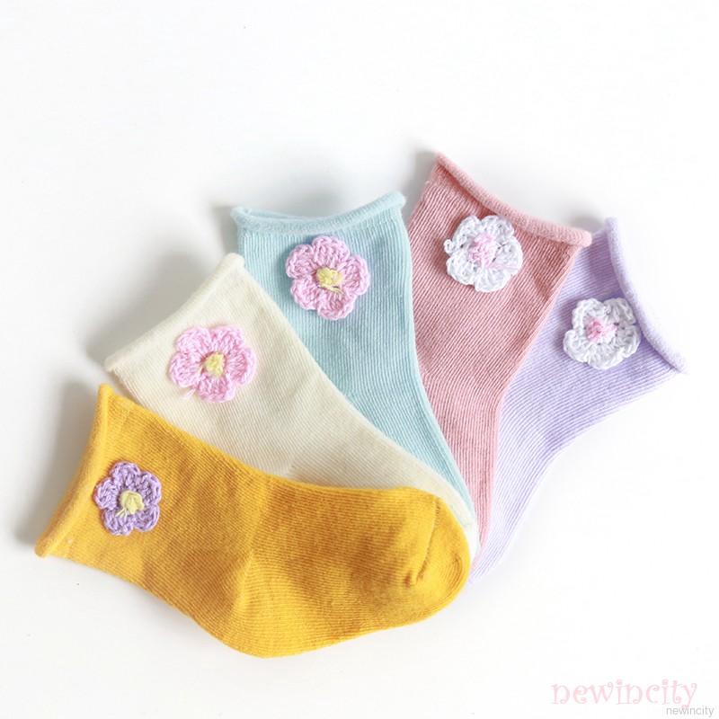 Vớ mềm chống trượt thiết kế thêu hình hoa phong cách Hàn thời trang xinh xắn cho bé gái