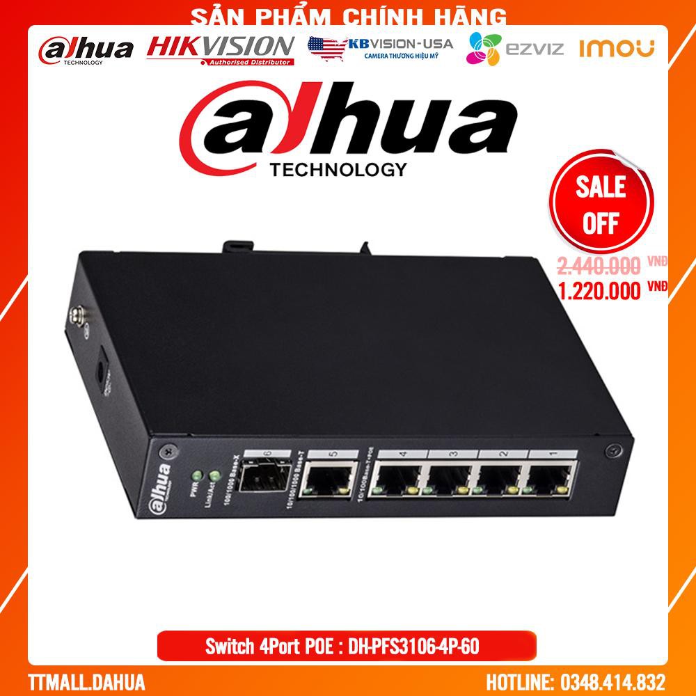 Thiết bị mạng Switch POE Dahua PFS3106-4P-60