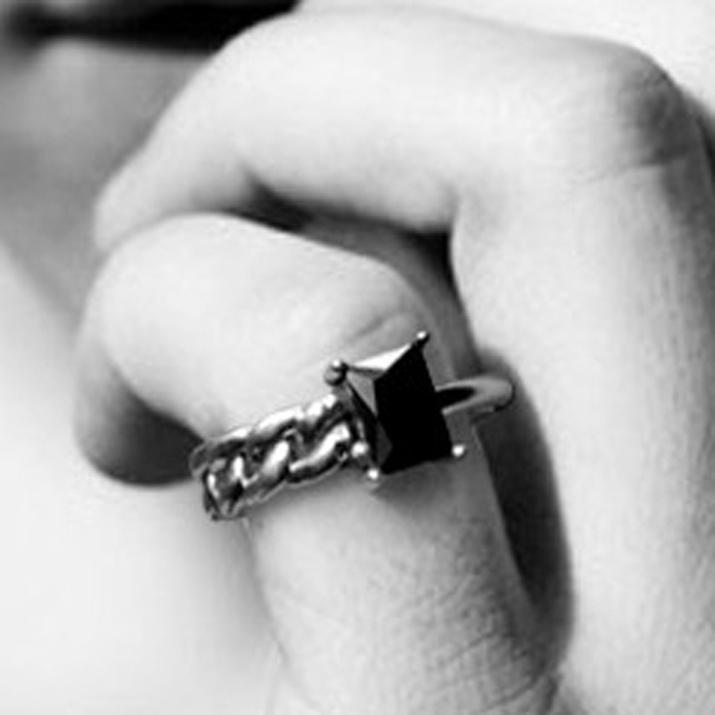 Nhẫn mạ bạc 925 đính đá mã não màu đen thời trang cá tính