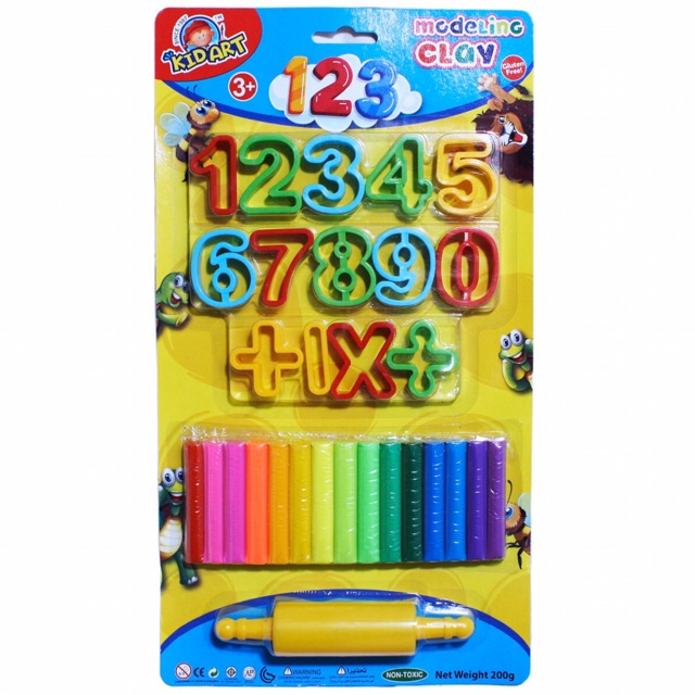 Đất nặn KIDART Thái Lan (15màu-khuôn số và dấu-cây cán đất)