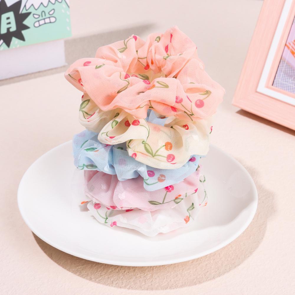 Dây Cột Tóc Chiffon Co Giãn Cao In Họa Tiết Hoa / Cherry Dễ Thương Cho Nữ