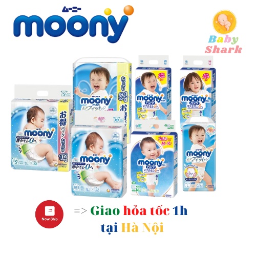 Tã/Bỉm Moony Natural nội địa Nhật Bông Organic dán/quần NB63/S58/M46/L38/L36/XL32