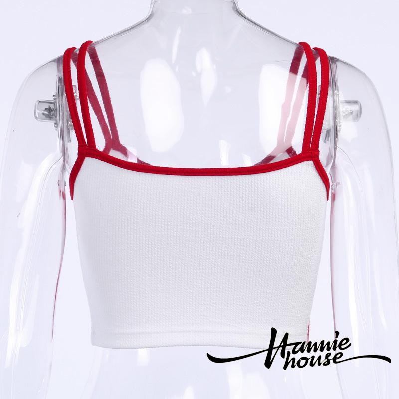 Áo croptop sát nách thêu chữ thời trang dễ thương cho nữ