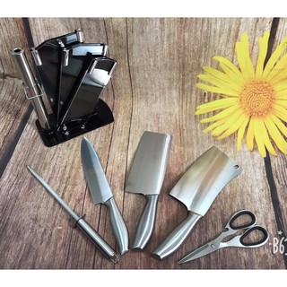 Bộ dao Nhật inox 6 món cao cấp kèm khay đựng