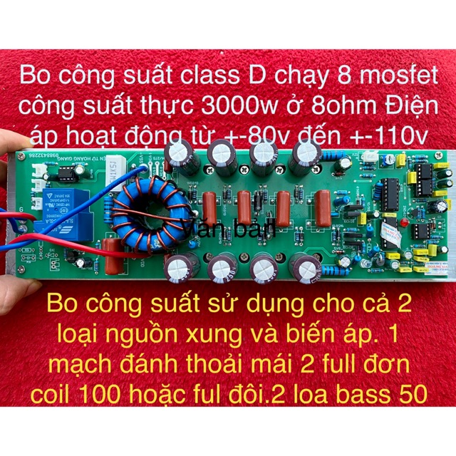 Bo mạch công suất class D 8 mosfet 1 kênh 3000w ở 8ohm