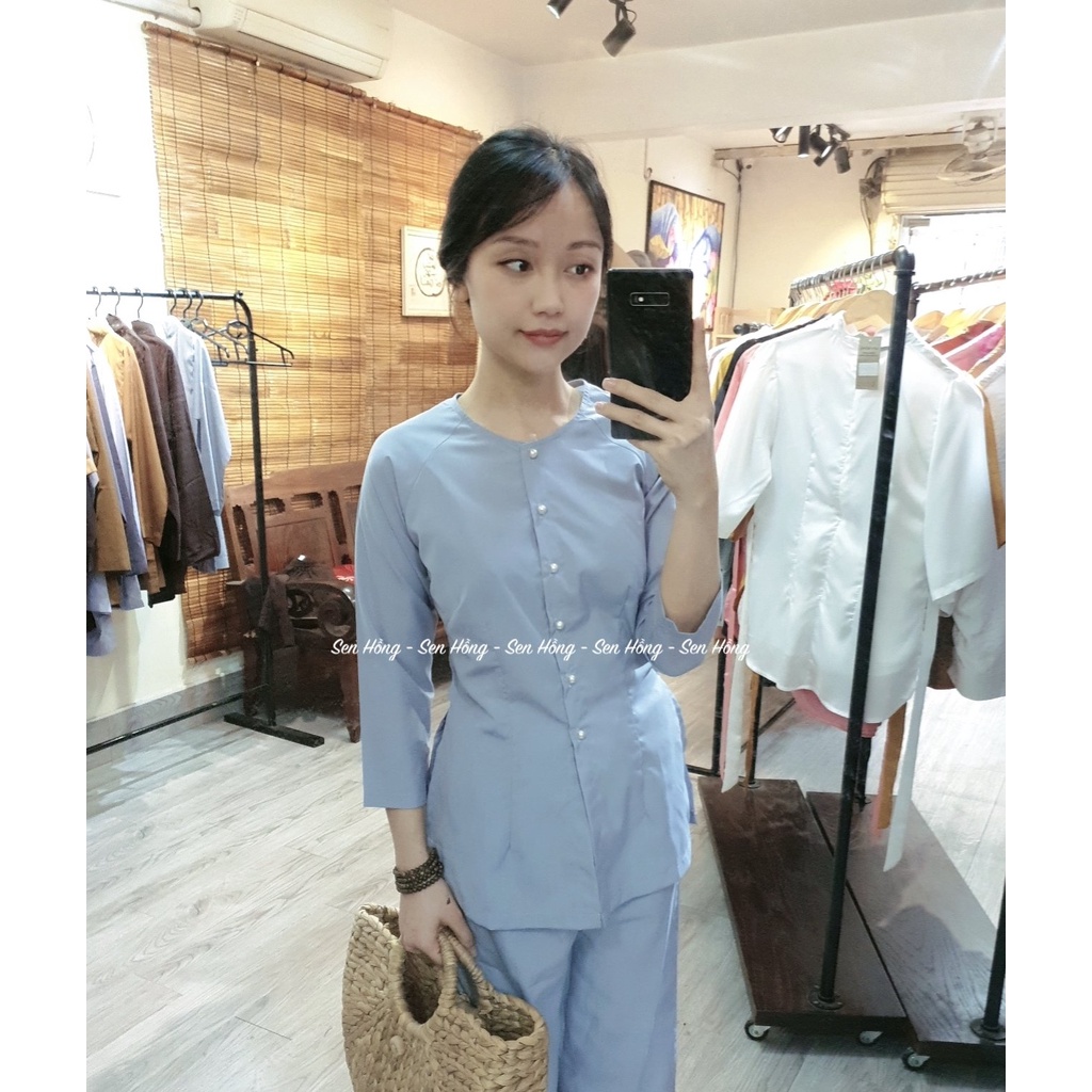 ️ bà ba lam truyền thống # áo bà ba# set trang phục truyền thống # áo lam đi chùa đi chơi -  PHÁP PHỤC SEN HỒNG B15 Lam