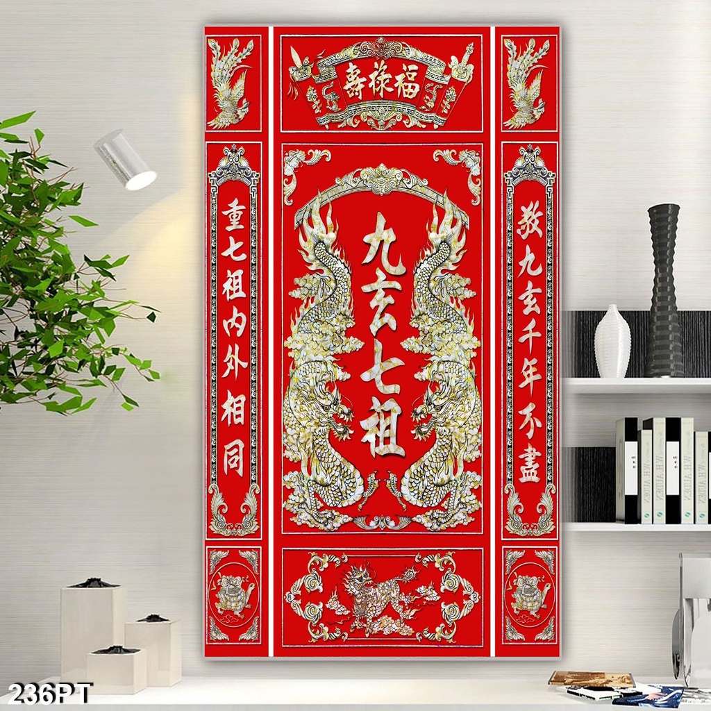 Tranh 3D Vải Lụa Cao Cấp Cửu Huyền Thất Tổ